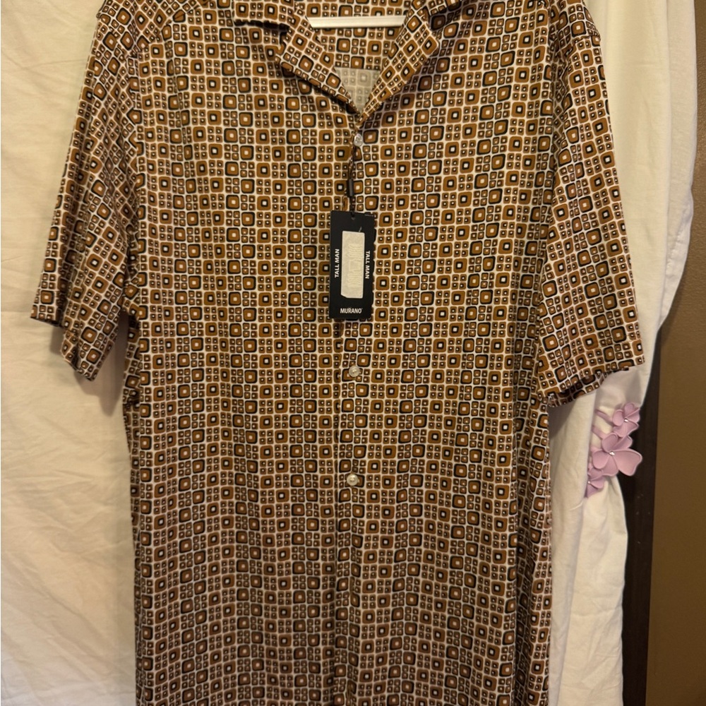 Murano Brown and White Casual Button Down Shirt